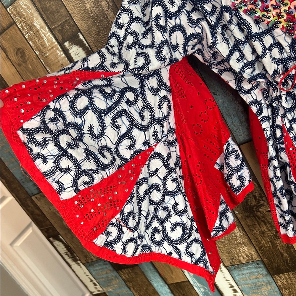 Vibrant Patterned Sequins Drawstring Waist Flare … - image 5